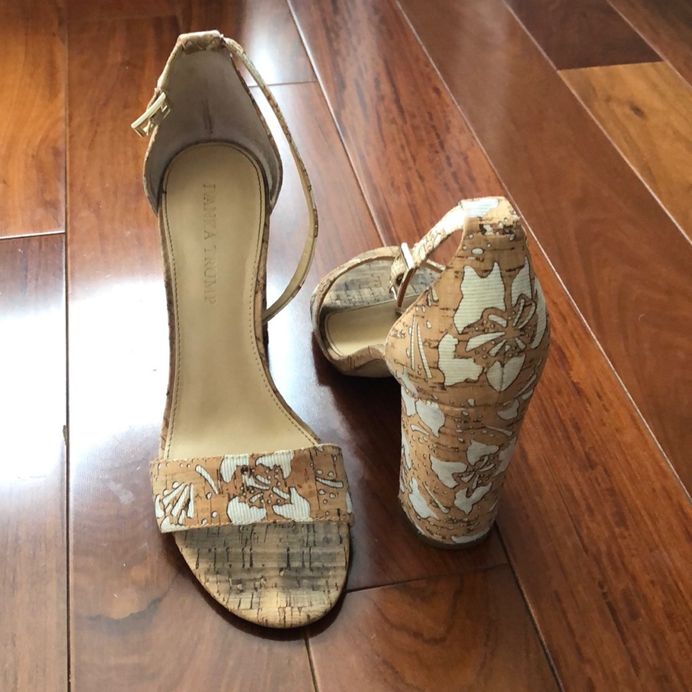 Floral Cork Block Heels